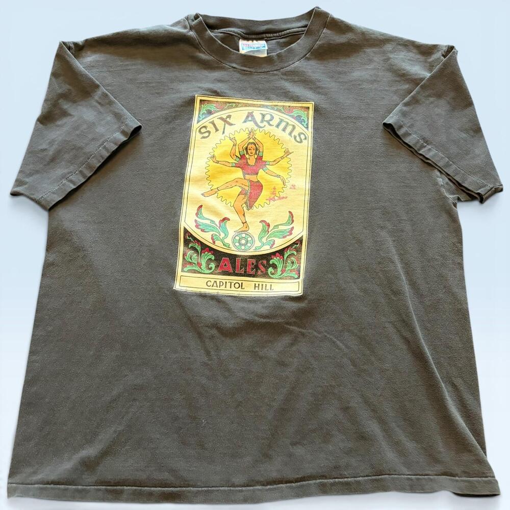 Six Arms Ales Shirt Mens XL Gray Capitol Hill Beer Graphic Tee T-Shirt Hanes